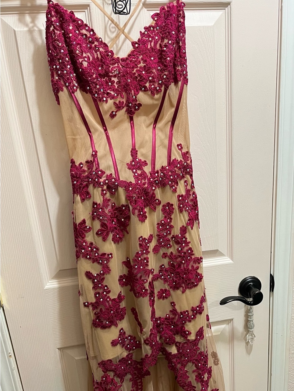 Royal Queen Pink Floral Lace Mesh Evening Gown